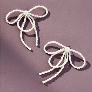 Anthropologie White Pearl Bow Earrings